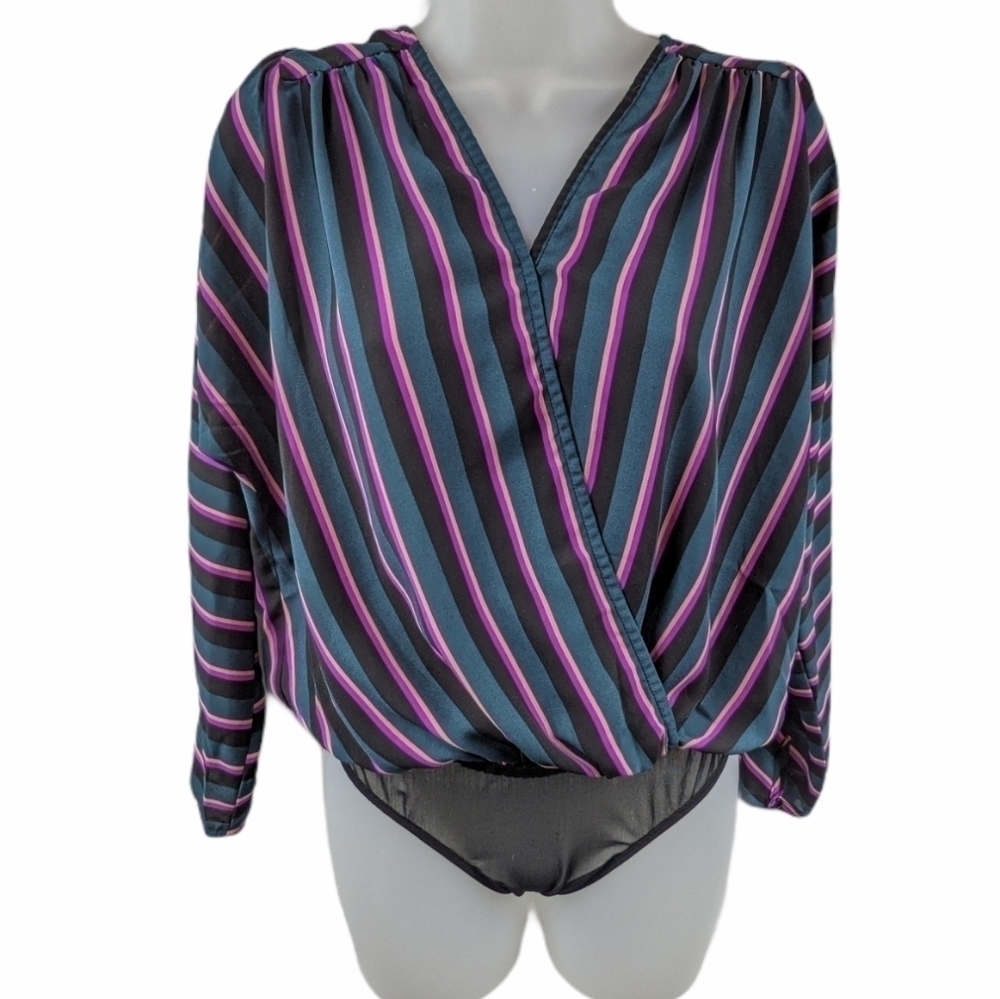 ASTR Faux Wrap Stripe Bodysuit Sz Small